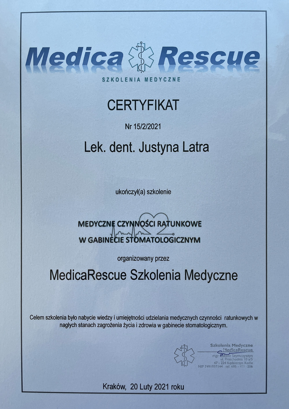 Certyfikat_Justyna_Medica_Rescue