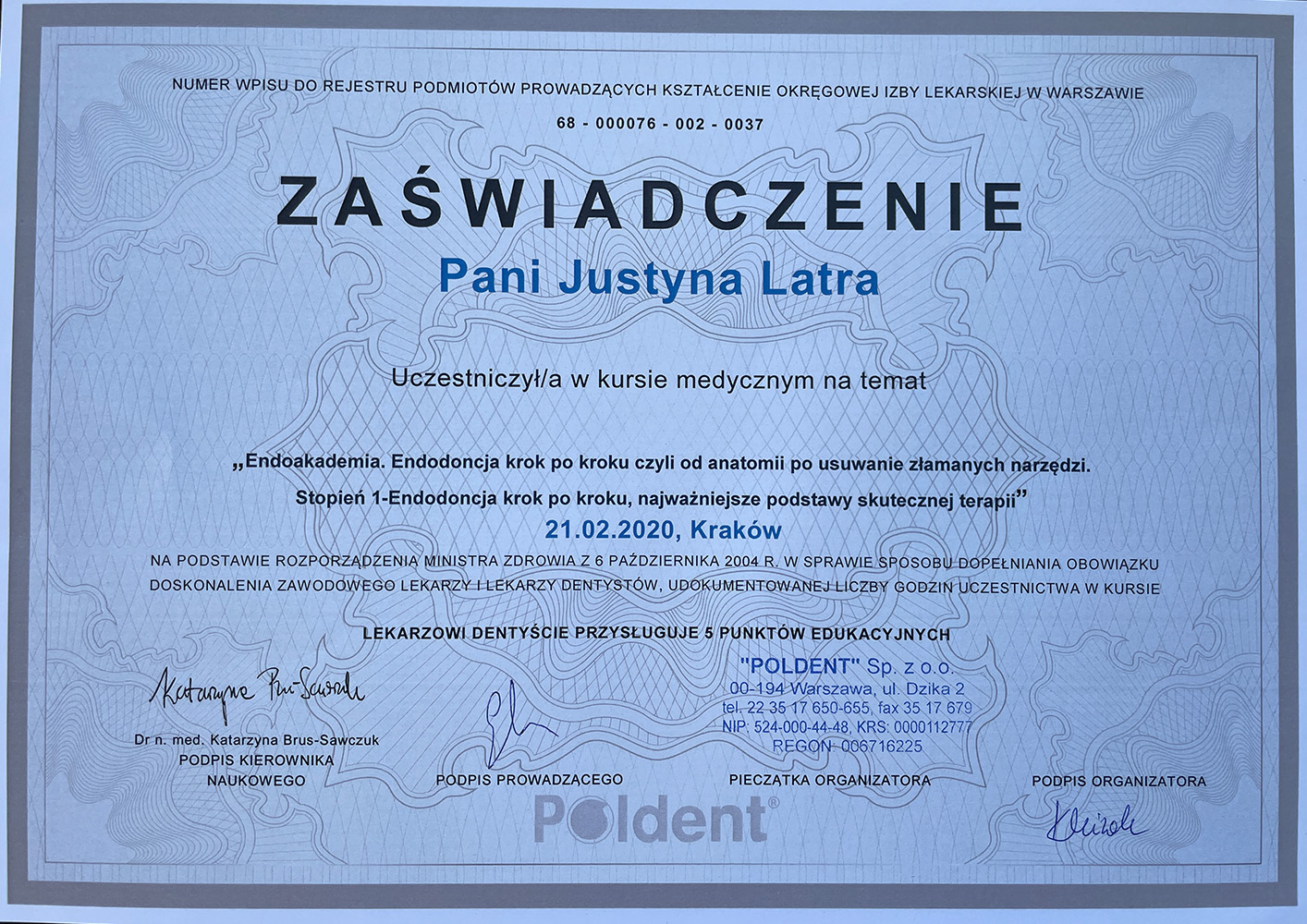 Certyfikat_Justyna_Poldent