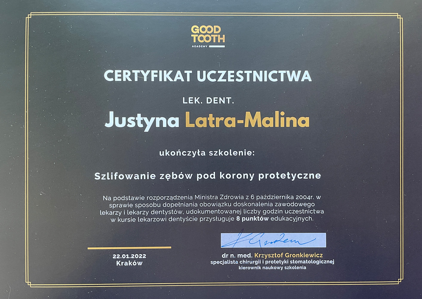 Certyfikat_Justyna_Poldent_good_tooth